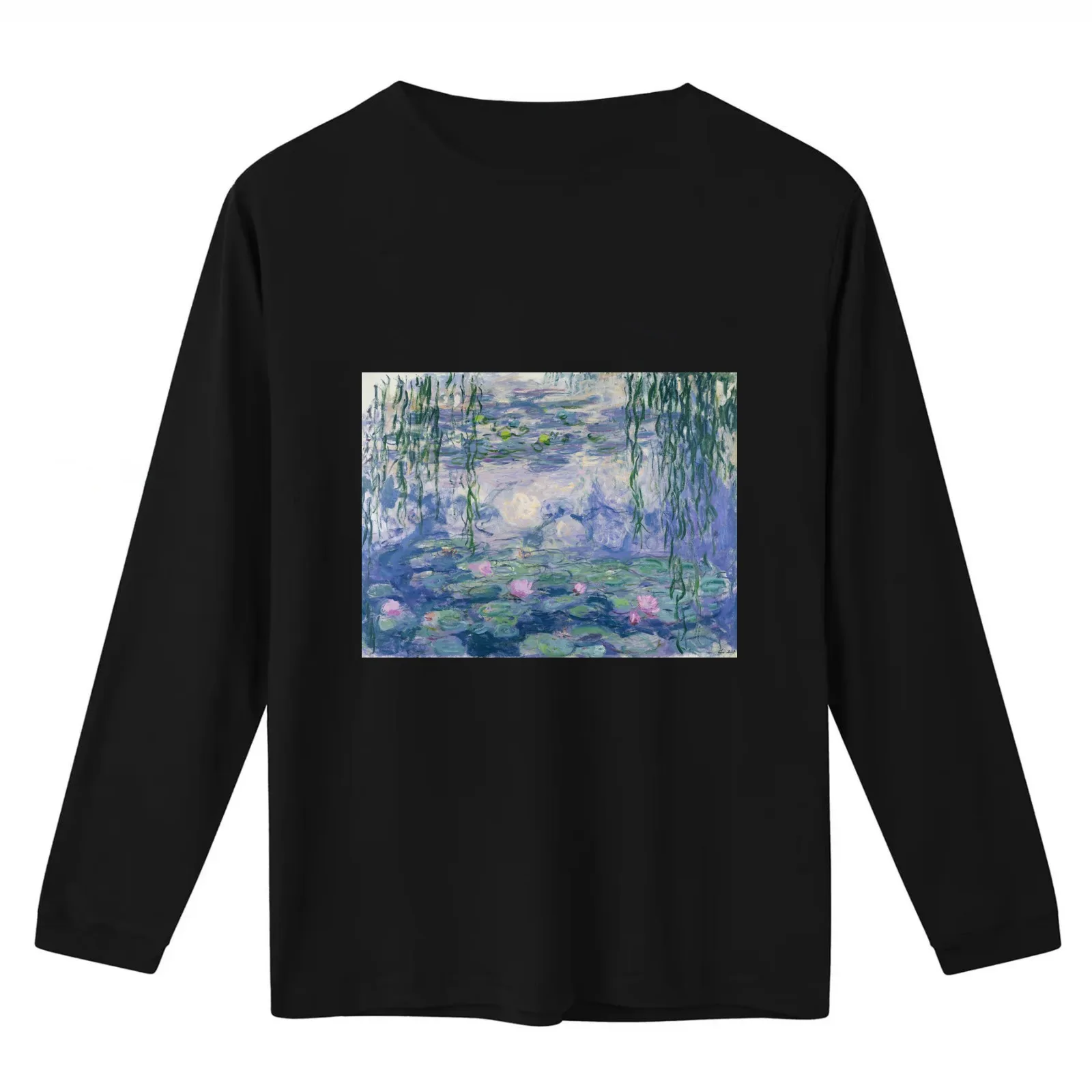 Water Lillies T-Shirt Summer Casual Cotton Tee Oversized Streetwear Tops Vintage Graphic Print Loose Fit Short Sleeve