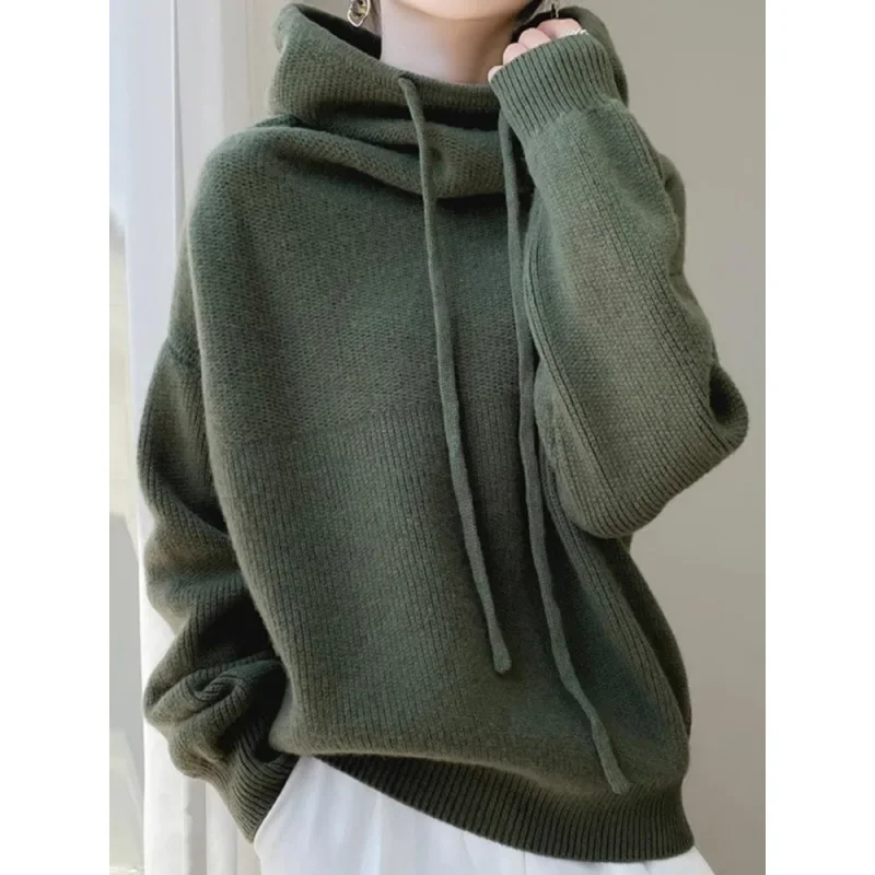 Comfortable Soft And Supple Hooded Thickened Knitted Top Autumn/Winter New Style Warm Slimming Versatile Sweater Jacket For Wome