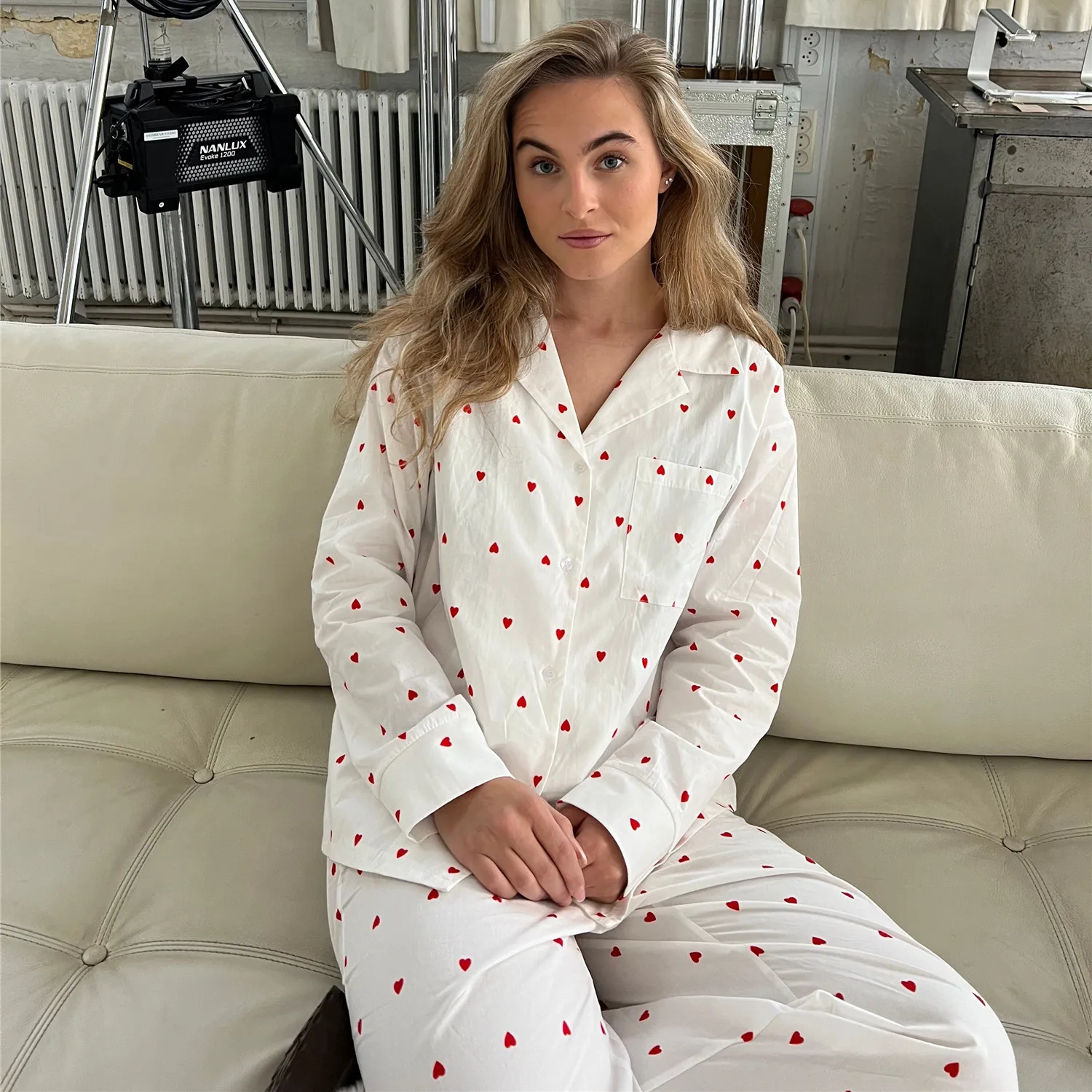 Gaono Women Pajamas Cute 2 Piece Set Y2K Vintage Print Button Up Long Sleeve Blouse T-shirt Tops+Pants Home Loungewear Sleepwear