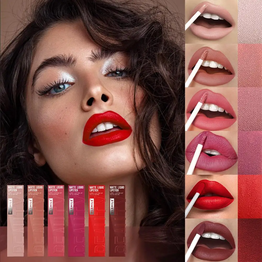 6 Colors Matte Nude Liquid Lipsticks Non-stick Cup Long Lasting Velvet Lip Gloss Not Fading Lip Tint Korean Cosmetics Lip Makeup