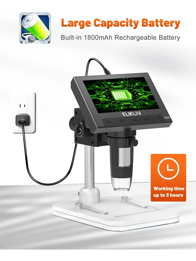 Elikliv EDM4 4.3" LCD Digital Microscope for Electronic 1000x Coin Magnifier Repair Microscope with LED Lights for PC Windows