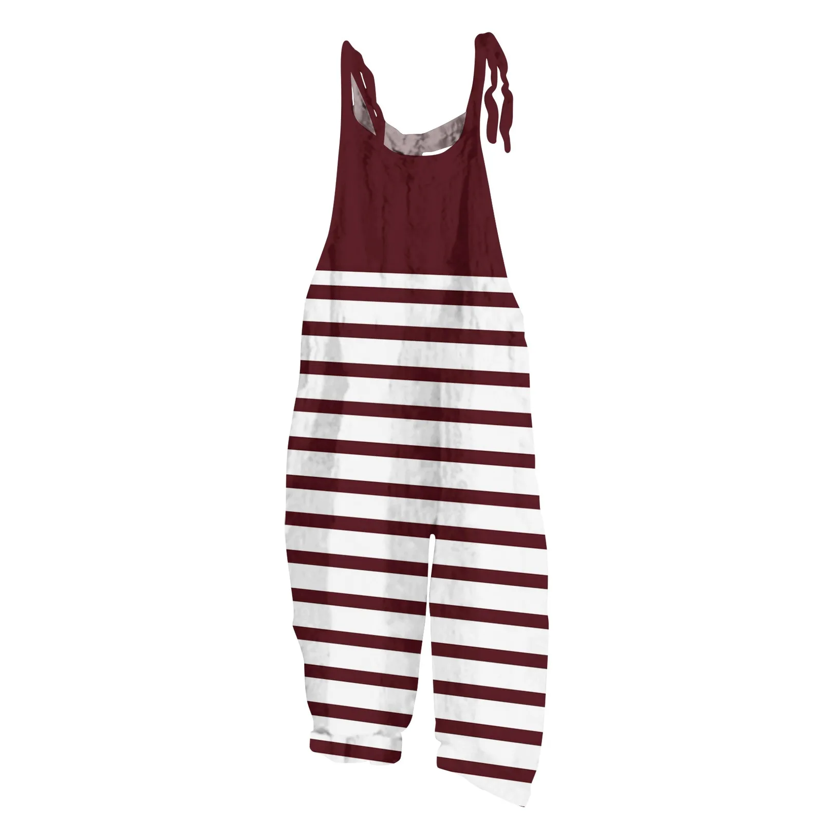 Women's Vintage Loose Cotton Linen Jumpsuit Striped U Neck Sleeveless Pocket Overalls Pants Retro Casual Plus Size Jumpsuit