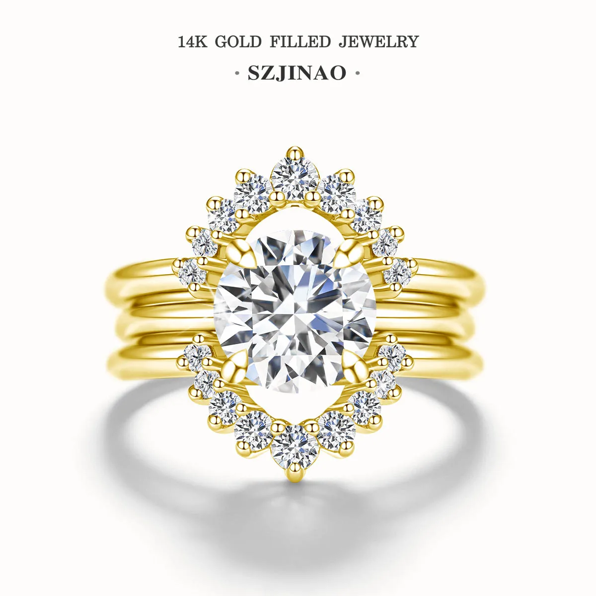 

Au585 Luxury 3 pcs Stackable Moissanite Ring Set 14K Gold Filled GRA Certified Diamond Wedding Ring Romantic Jewelry for Women