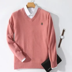 10 Farbe Herbst Winter Kaschmir Blended Sweater V-Ausschnitt Pullover Herren lose übergroße Strick hemd koreanische Homme Hiver Tops