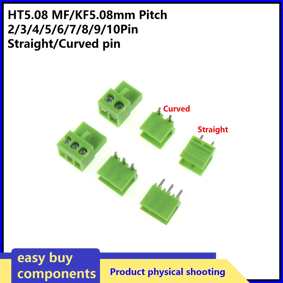 2/5SET HT5.08 MF/KF5.08mm Pitch 2/3/4/5-10Pin Screw Plug-in PCB Terminal Block Straight/Curved Pin Pluggable Bornier Connector