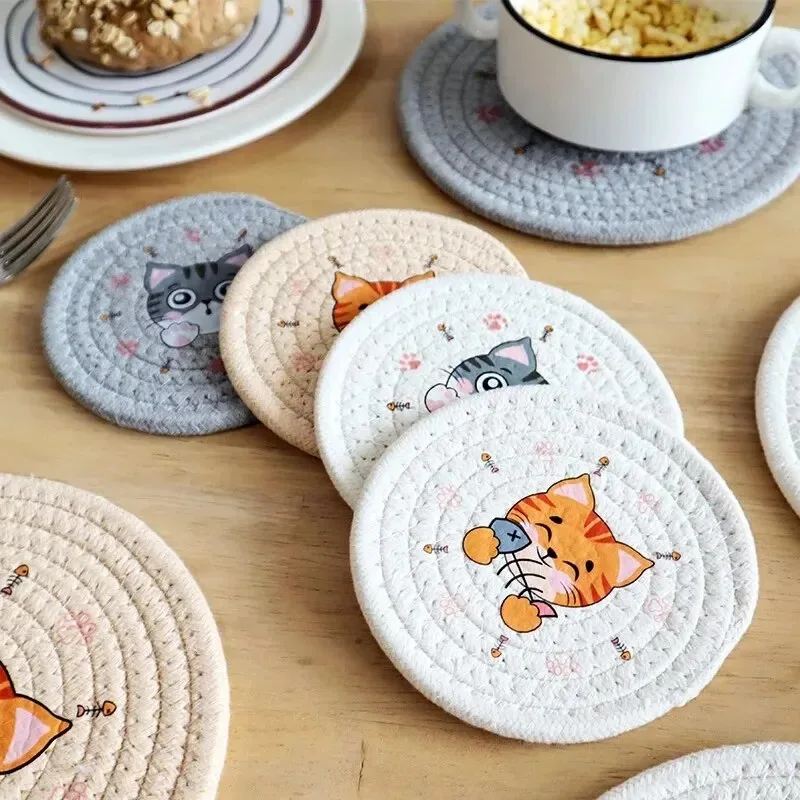 18cm Cat Print Trivet Heat-Resistant Round Pot Holder – Home Table Dining Mat, Heatproof Coaster