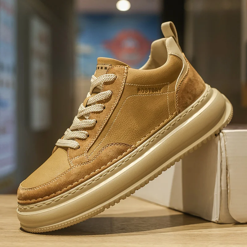 

Мужская кожаная повседневная обувь, зимняя спортивная обувь на флисовой подкладке, модная и удобная обувь на плоской подошве в стиле ретро, всесезонная повседневная обувь