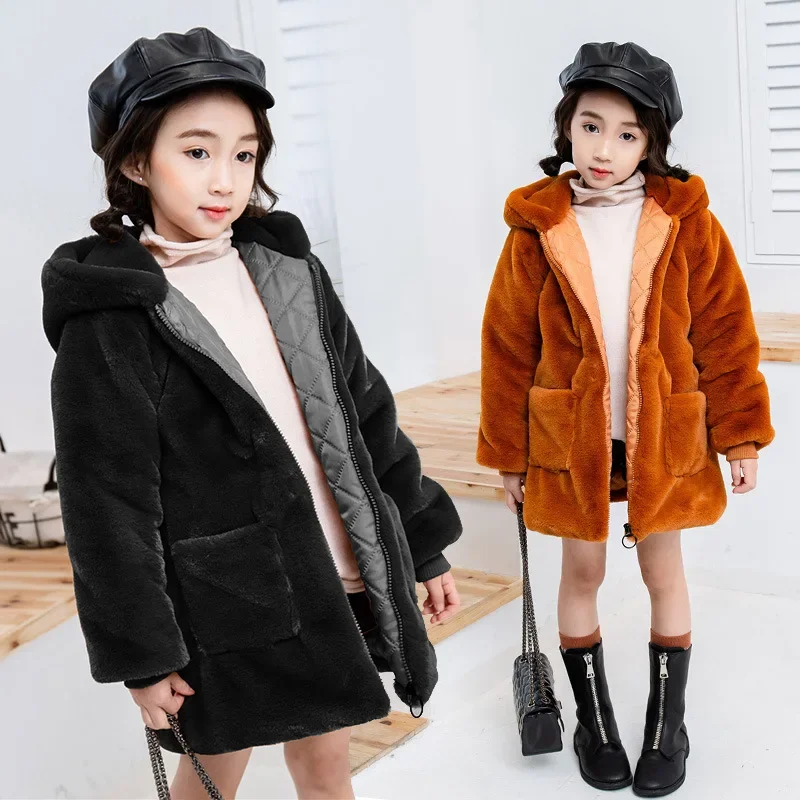 New Winter Baby Girls and boys Clothes kids Faux Fur Fleece Coat Warm Jacket Xmas Snowsuit 2-15Y Baby Hooded Jacket Outerwear