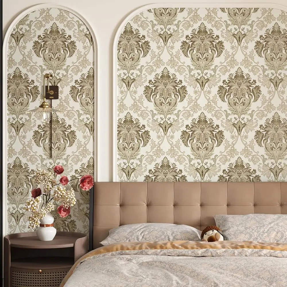 

Victorian Damask Peel And Sti Wallpaper Vintage Contact Paper For Walls Neutral Damask Wallpaper Retro Boho Floral Contact