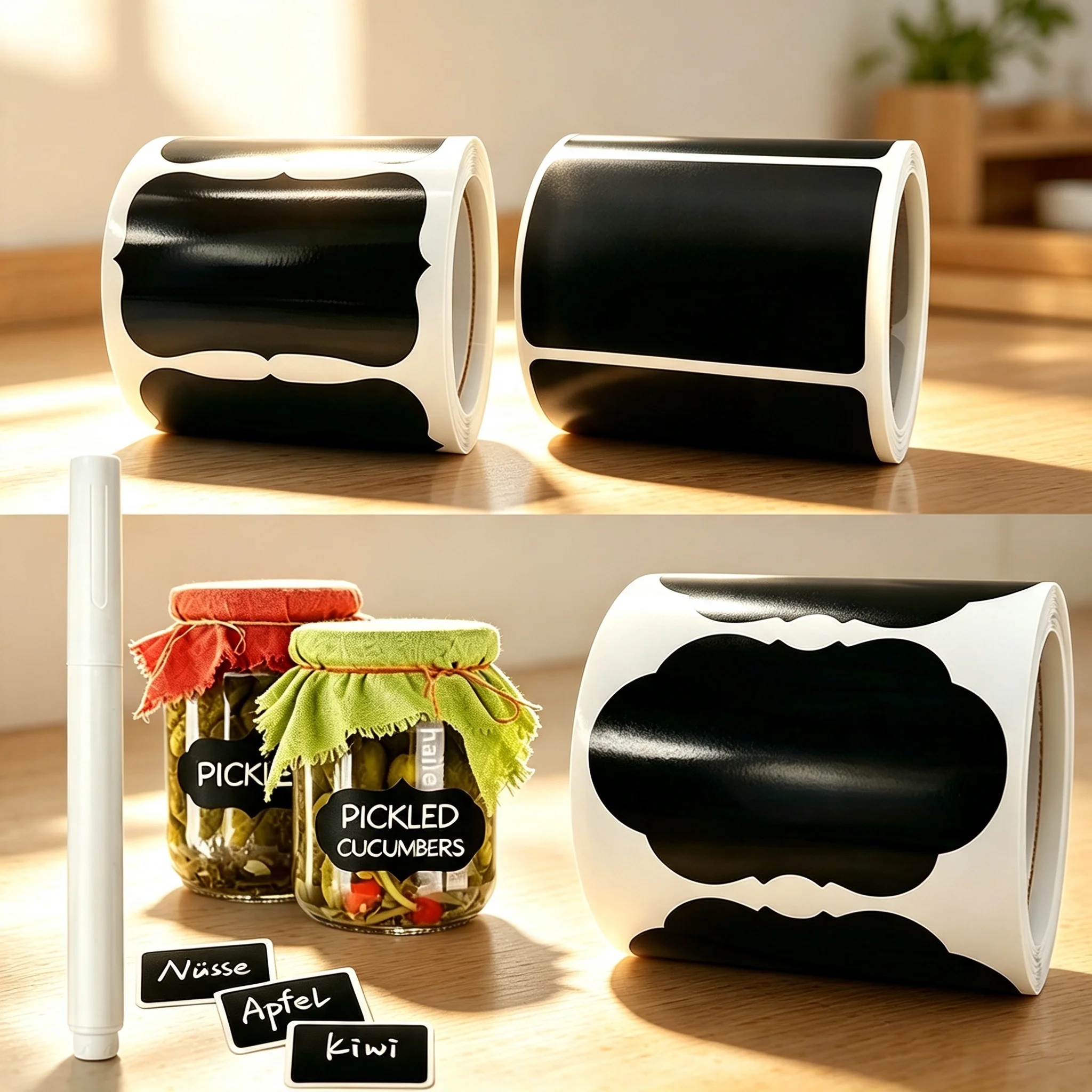 120Pcs/Roll 3 Styles Removable Blackboard Stickers With Erasable Pen Waterproof Chalkboard Labels 1.4*2.2in for Home & Kitchen
