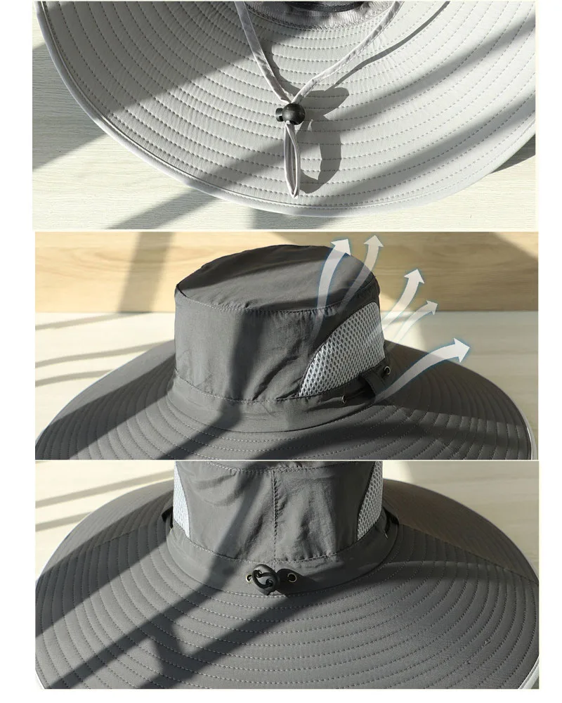 15cm big brim hiking hat for men 15CM big hat brim sunscreen sunshade hat summer outdoor mountaineering fishing hat for men