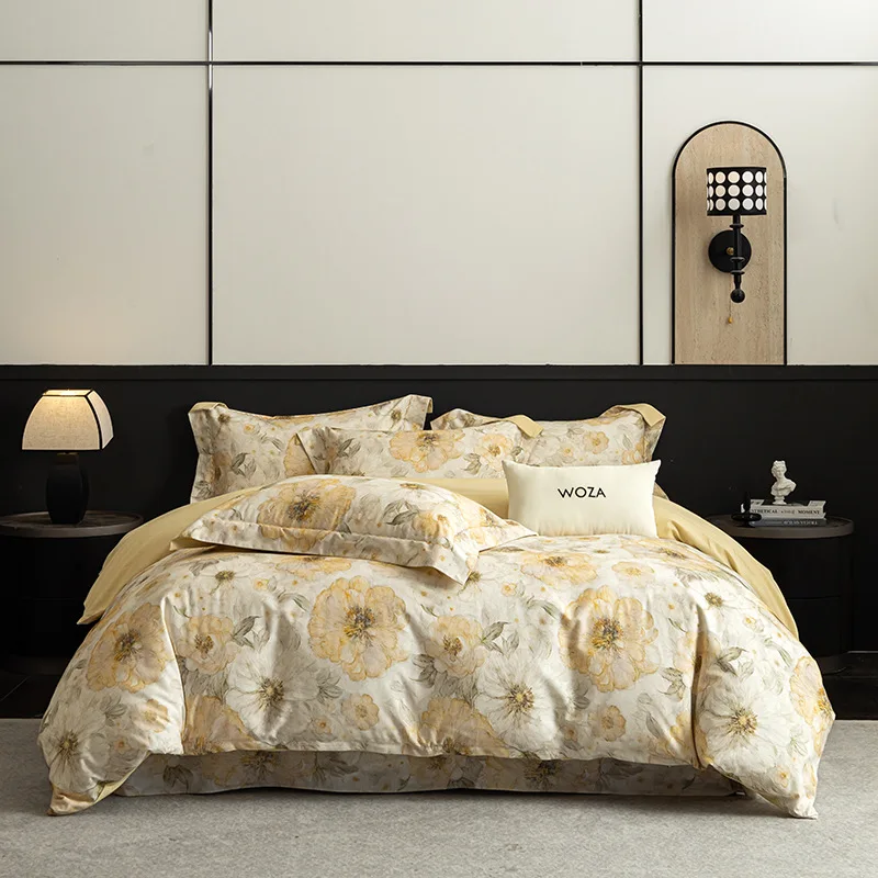 Thickened 100% Cotton Polished Four-piece Set Soft Ceramic Polished Naked Sleeping Quilt Cover Bed Sheet Pillowcase Bedding Set