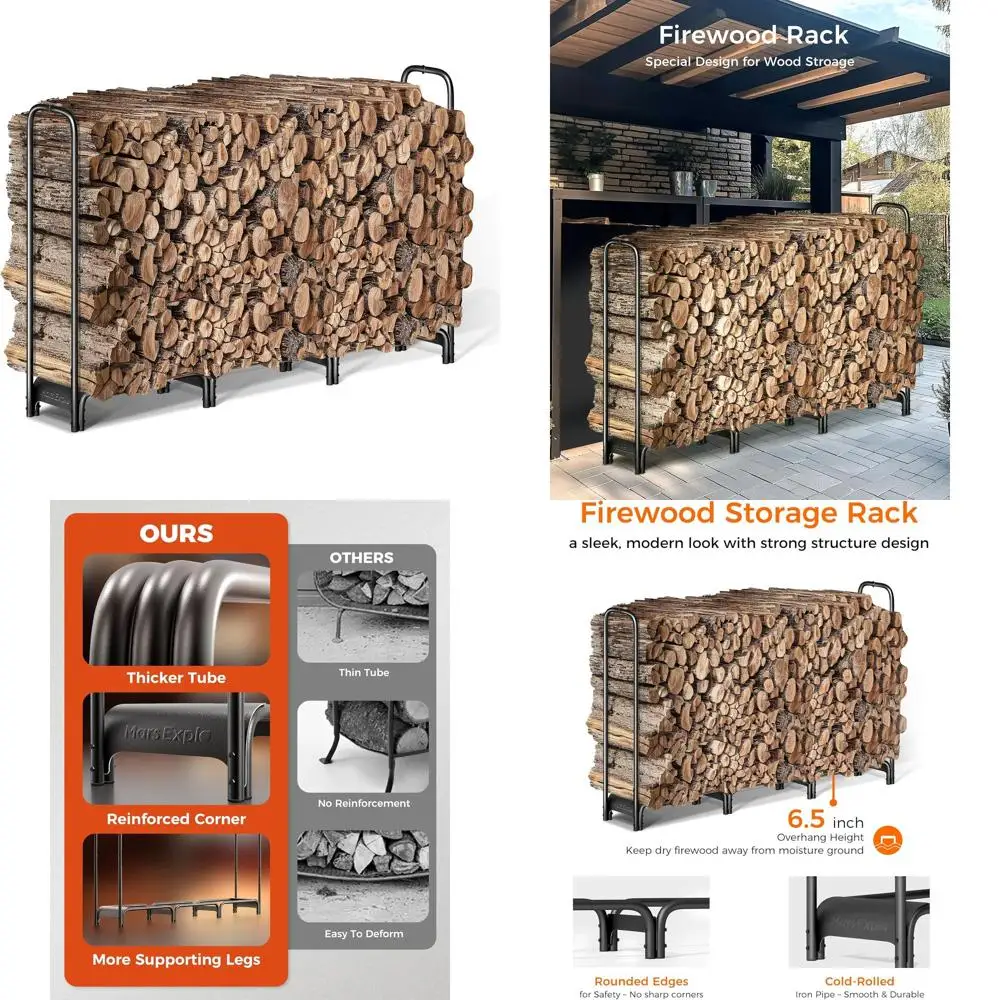 

Sturdy 6-Tier Outdoor & Indoor Wood Storage Rack, Heavy-Duty Log Holder, Black