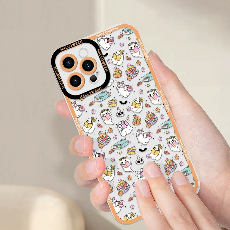 Cute Halloween Pumpkin Bat Ghost Pattern Clear Phone Case for Samsung Galaxy A06 A17 A55 A54 A53 A52 A16 A36 A14 A13 Soft Covers