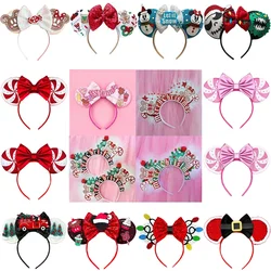 Disney Merry Christmas Hair Accessories for Girls Mickey Mouse Ears Headband Kids Xmas Hair Bands Women Candy Cane Headwear Gift