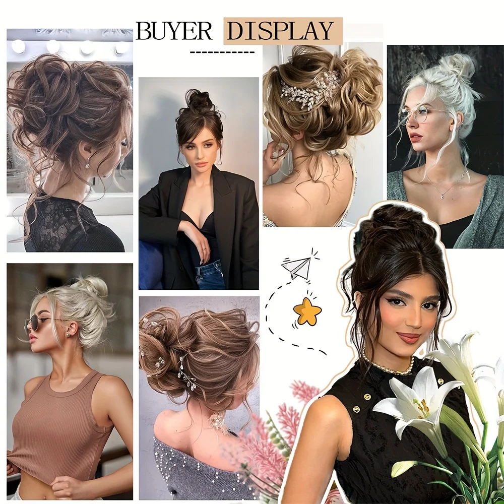 Chignon synthétique désordonné pour femmes, chignon ébouriffé, extensions de cheveux, chignon, bouclé, ondulé, accessoires de cheveux