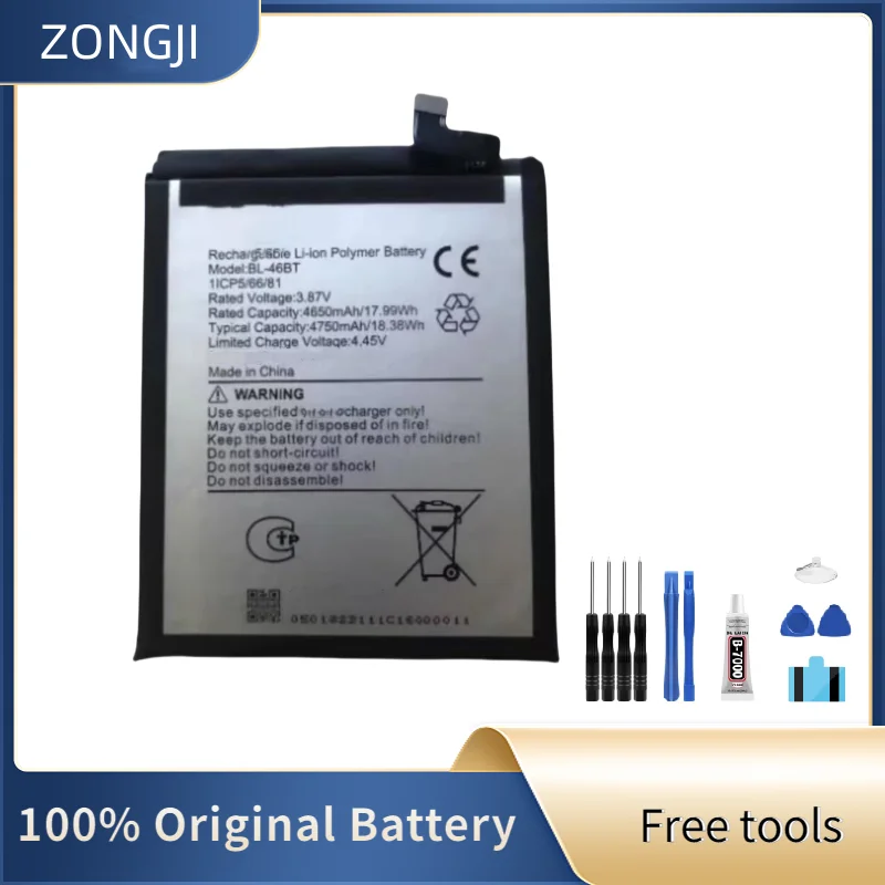 ZONGJI New Compatible Battery For TECNO CAMON 18 Premier BL-46BT 4750mAh Phone Batteries + Free Tools