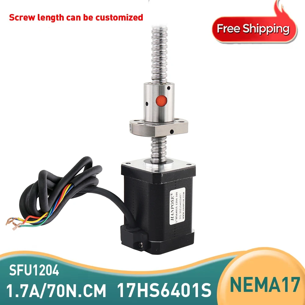 

nema17 stepper motor with ballscrew sfu1204 motor 100 200 300mm 17HS6401S 60mm 1.7A 70N.CM 42 motor for CNC engraving machine