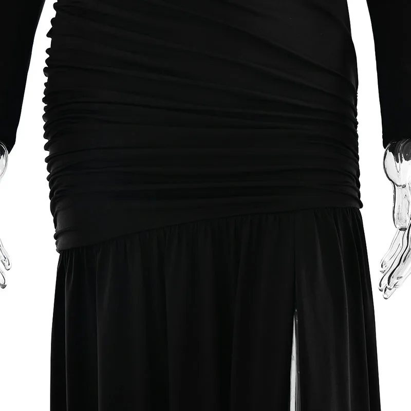 ZHIO Neues Kleid mit schrägem Kragen und langen Ärmeln, sexy schulterfreies Maxikleid mit seitlichem Schlitz, elegantes rückenfreies enges langes Clubkleid für Damen – Detail 18