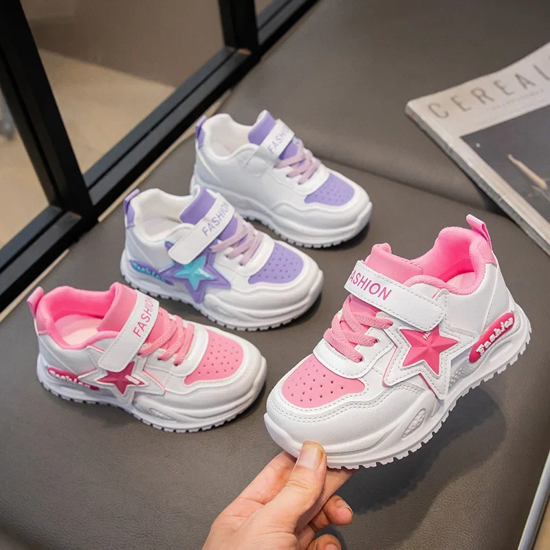 Fashionable Kid Casual Non-Slip Shoes Girls Princess Style Student Outdoor Sneakers Children Thick-Soled Versatile Walking Shoes