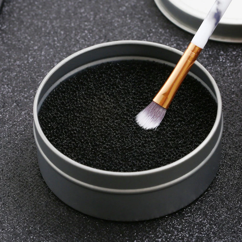 7 pezzi di spugna per pulizia pennelli per trucco, scatola per pulizia a secco, strumento di pulizia da viaggio compatto in cotone di ricambio per la rimozione dell'ombra in polvere