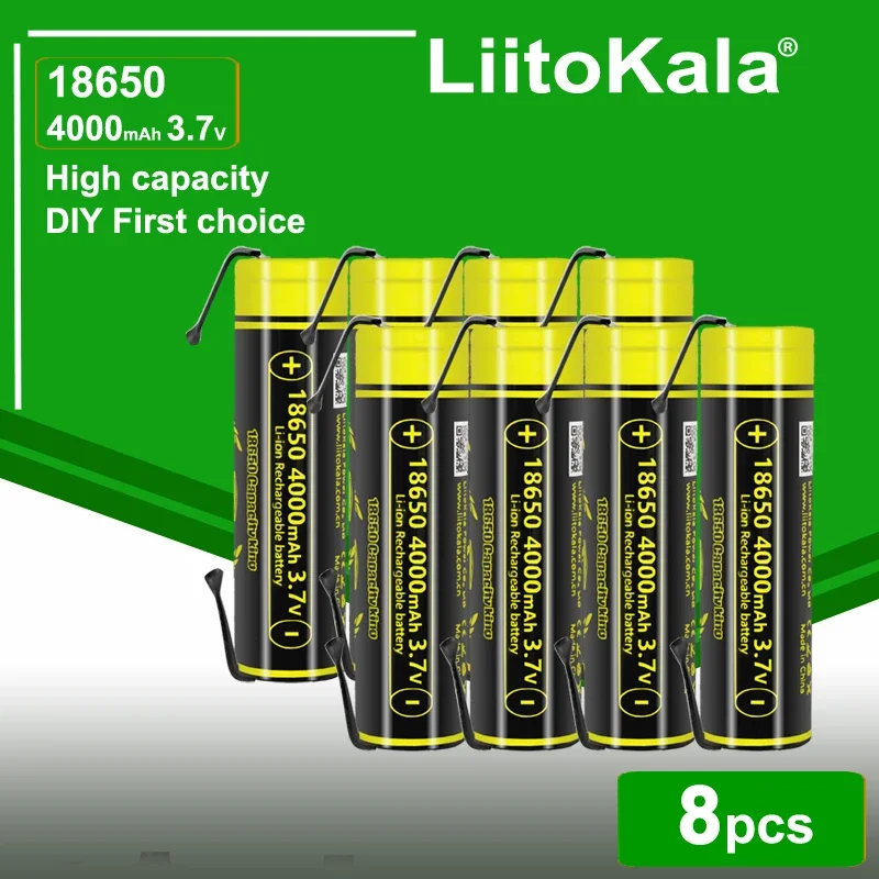 8pcs LiitoKala King4000-N 3.7V 4000mah 18650 Lithium Rechargeable Battery For Flashlight Toy Car Camera Charge Battery DIY Nicke