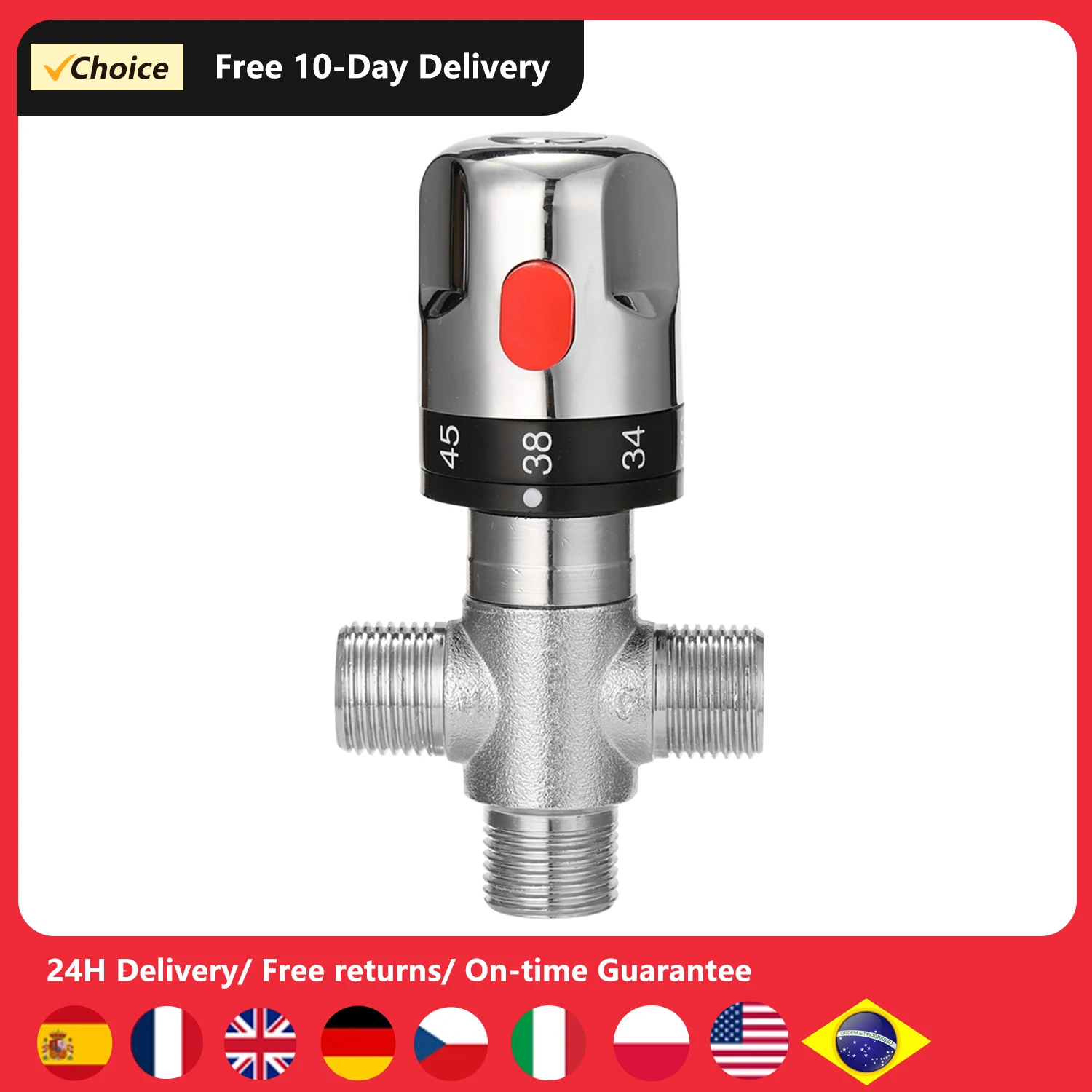 

Термостатический клапан для ванной комнаты, латунный Смеситель для горячей и холодной воды, клапан регулировки температуры для домашнего водонагревателя