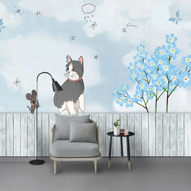 Fashionable And Beautiful Cartoon-Colored Hand-Drawn Flowers Luxury-Style Children's Room School Wall Decoration customization