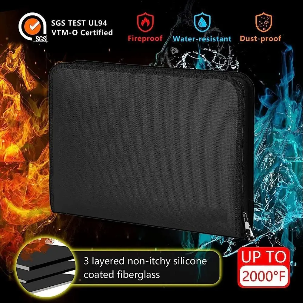 

Fireproof Expanding File Folder Zipper Closure Multi Pockets Accordion File Organizer Space Saving Portable