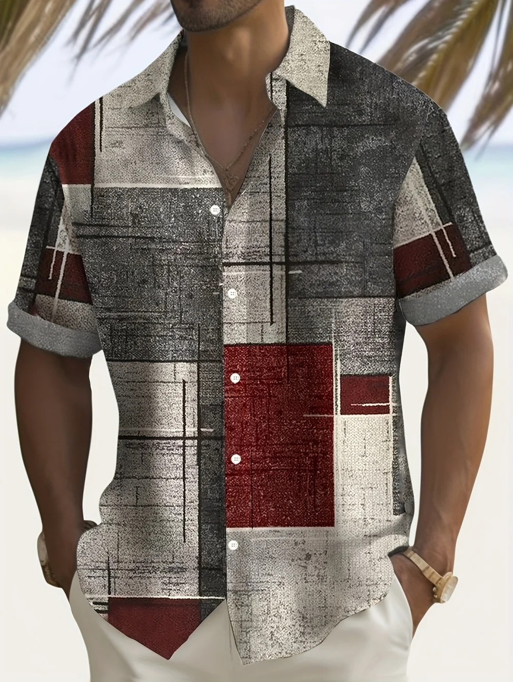 2026 New Men's Summer Short Sleeved Shirt Vintage Patchwork 3D Print Fully Open Collar Retro Trendy Quick-Drying Men's Clothing