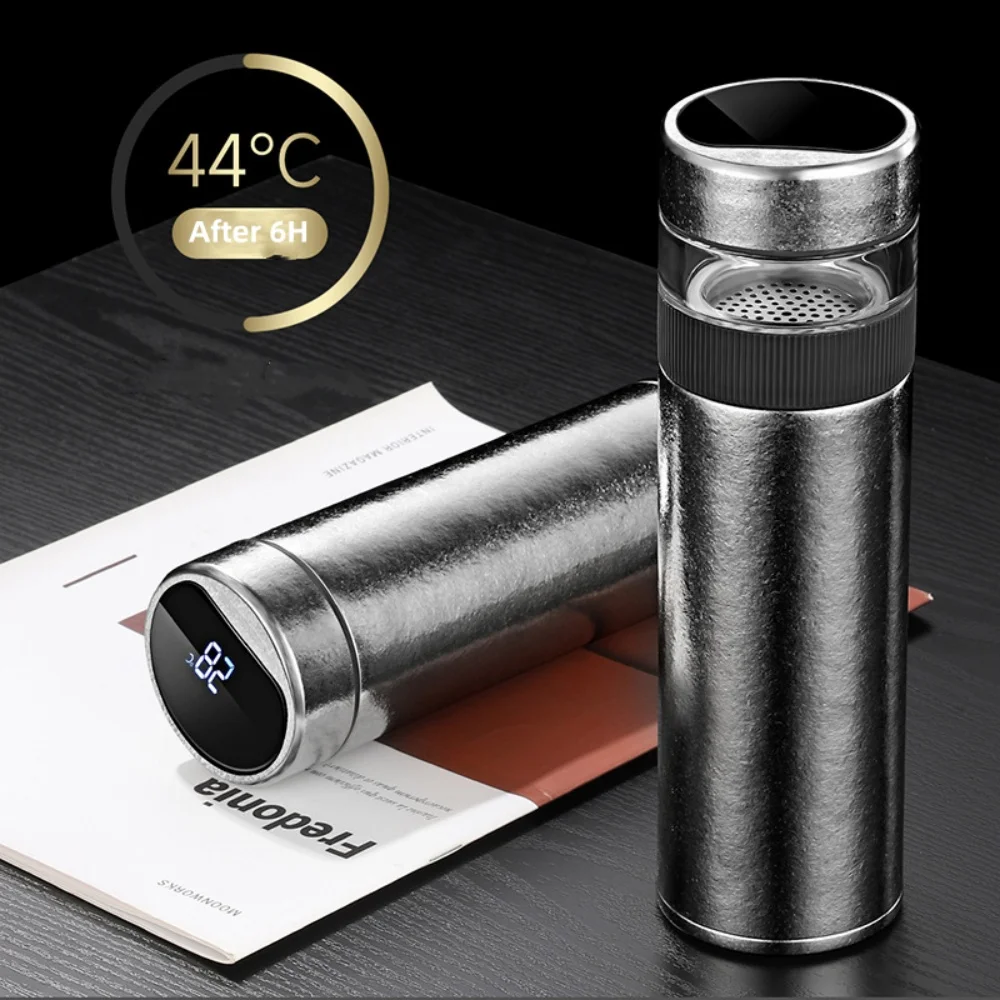 

Titanium Thermos For Tea and Water With Separate Tea Infuser Smart Led Temperature Display Titanium Water Bottle Teaware 520ML