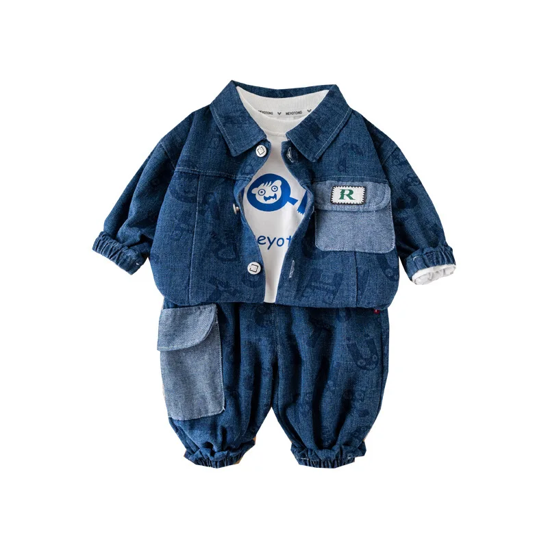 

Boys First Birthday Outfit 2025 Spring Baby Boy Clothes 12M To 18 Months Casual Letter Denim Jackets + T-shirts + Pants Kids Set
