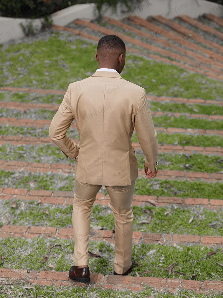 Elegant Men's Suits 2 Pieces Peaked Lapel One Single Button Evening Party Suit Prom Blazer Slim Fit Formal Business Customized