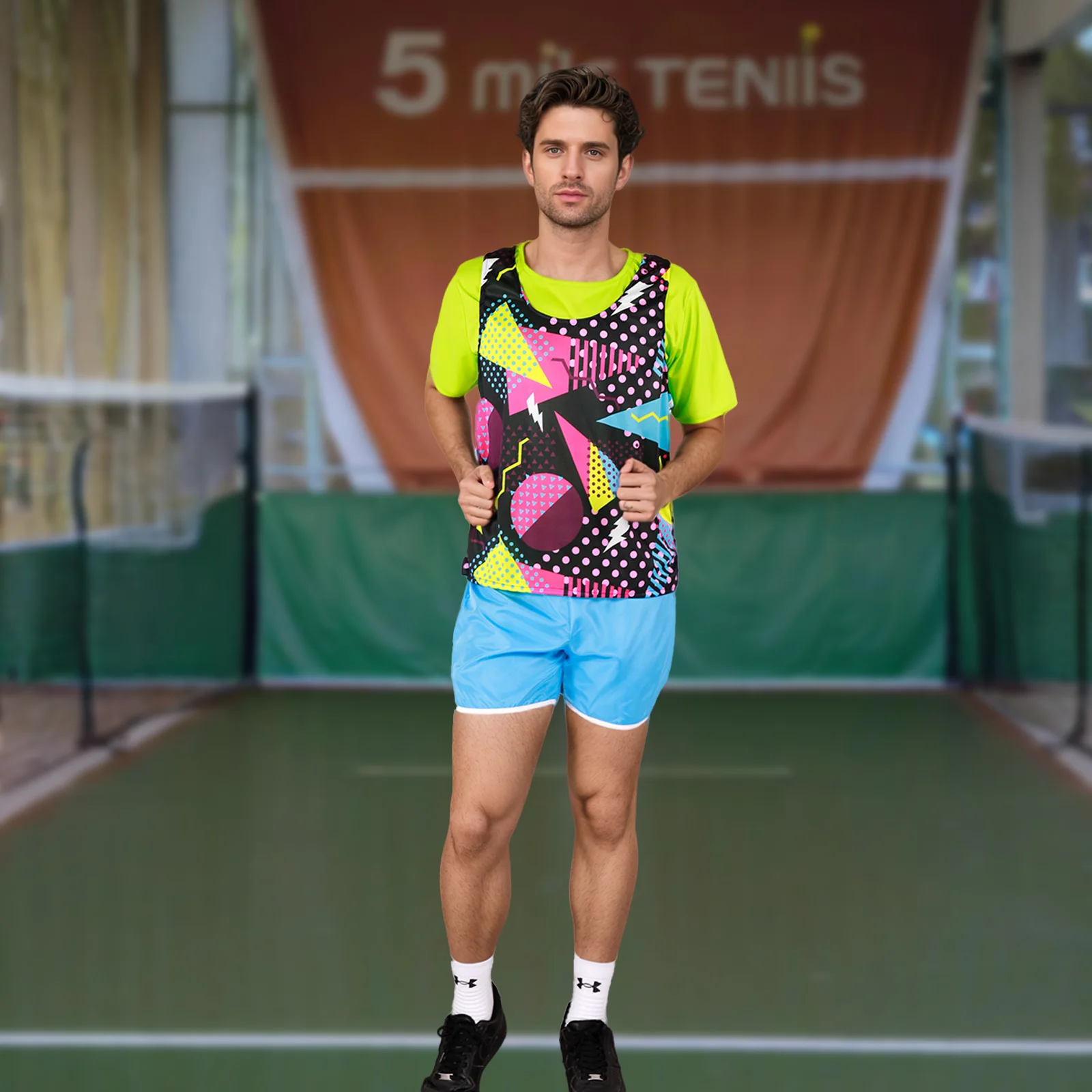 

Adult Neon Disco Party Costume 3D Print Vest Hip Hop Short Sleeve T-Shirt Sport Shorts 3-Piece Sets Casual Tracksuits
