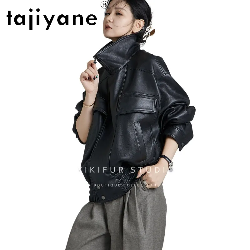 TAJIYANE Real Leather Jacket Woman Micro Bubbled Leather Coat Stylish Biker Jackets for Woman Thick Outerwear High Quality 가죽자켓
