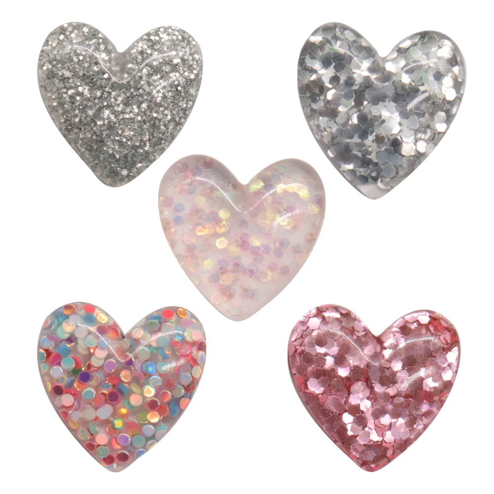 1-5PCS Sequin Colorful Heart Dog Shell Resin Buckle Clog Fit Wristbands Slipper Accessories Garden Shoes Button Decorations