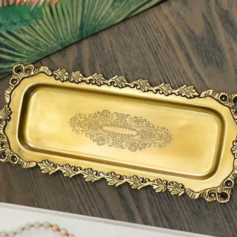 

Retro Brass Storage Tray Dressing Table Flower Relief Jewelry Organizer Jewelry Organizer Desktop Cup Trays Home Decoration