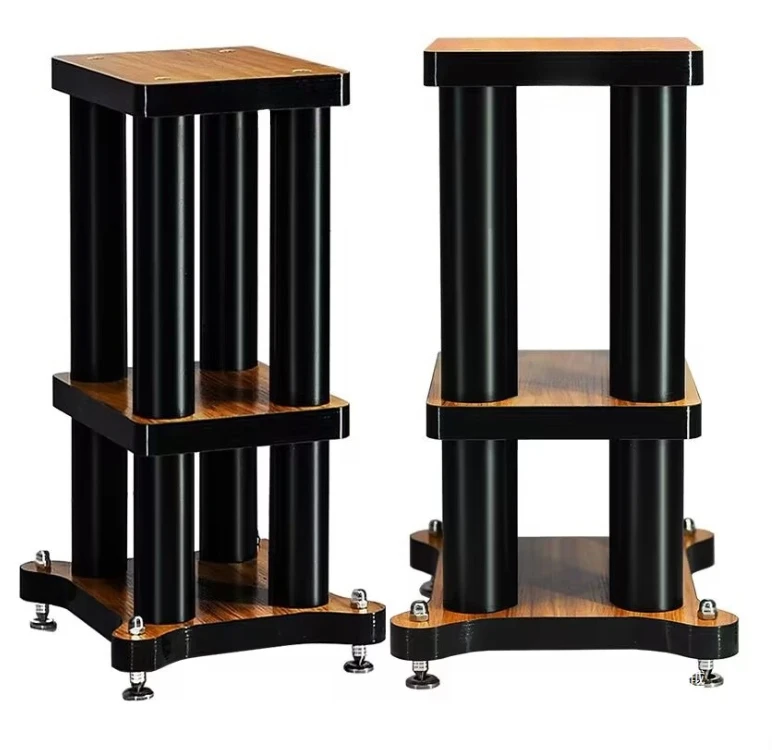 HiFi Shock Absorber Surround Bracket Bookshelf Speaker Stands Tray Backing Plate Metal Solid Wood Base Rack (1 Pair)