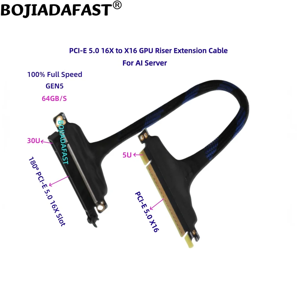 

PCI-E 5.0 16X to X16 Graphics Card GEN5 GPU Riser Extension Cable 0.3M 0.4M 0.5M 06M for RTX5090 RX9070XT A100 H100 AI Server