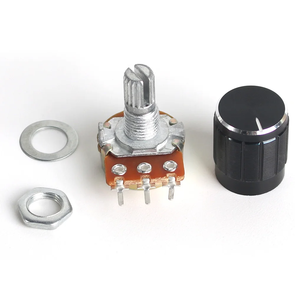 5 Set WH148 15mm 3pin Lineaire Potentiometer 1K 2K 5K 10K 20K 50K 100K 250K met Zwarte Aluminium Knop Cap Potentiometers Kit