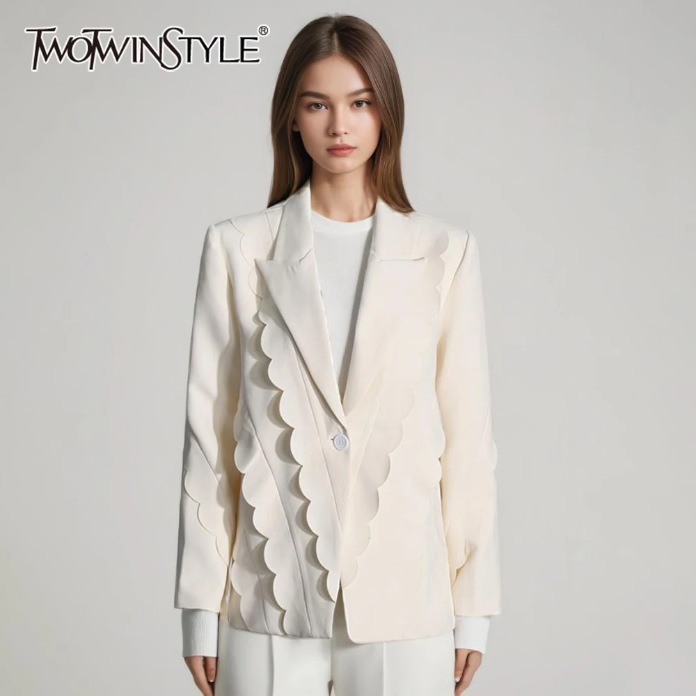 TWOTWINSTYLE Temperament Designer Blazer For Women Notched Collar Long Sleeve Spliced Button Solid Chic Slimming Coat Female New