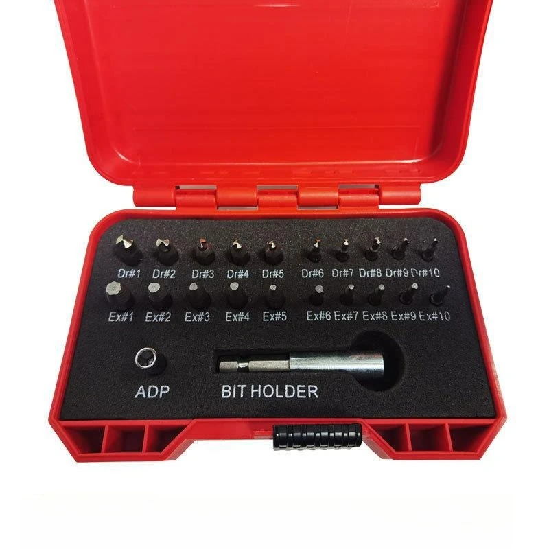 22 pcs damaged screw extractor, high-speed steel broken wire extractor, anti tooth and anti wire extractor tool set