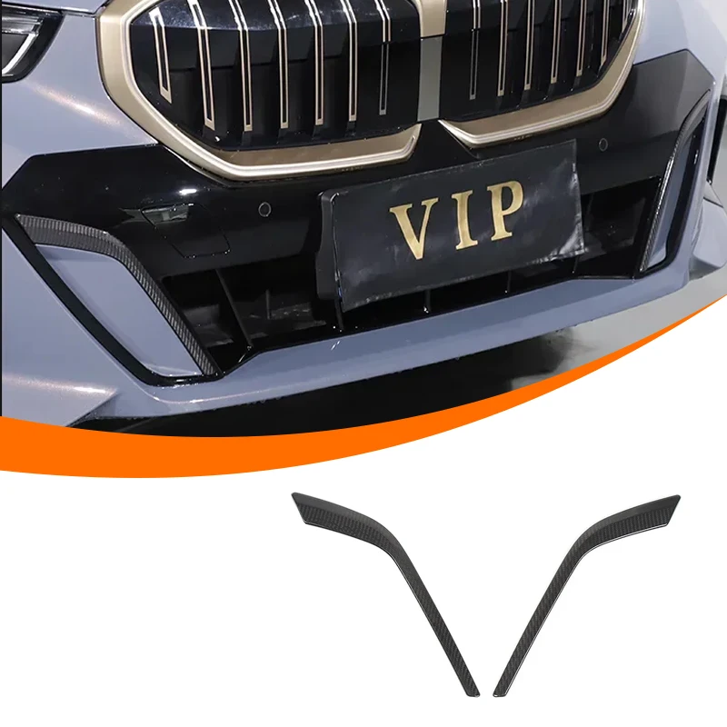

Для BMW 5 серии G60 G68 2024, передний бампер из настоящего углеродного волокна, декоративная полоса с боковым волчьим зубом, внешние аксессуары для автомобиля