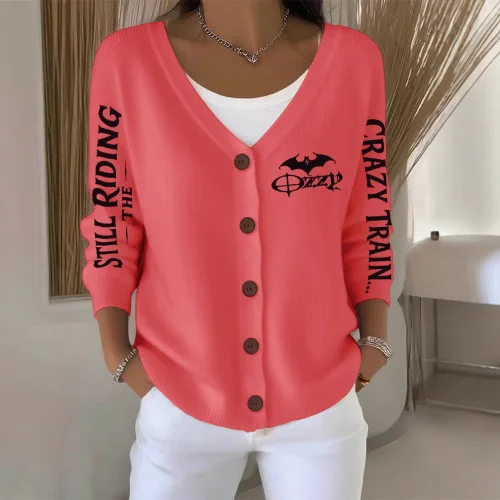 

Женский свитер с длинными рукавами и принтом, пальто, осень-зима 2022, элегантный стиль для поездок на работу, базовые универсальные свитера с v-образным вырезом и пуговицами