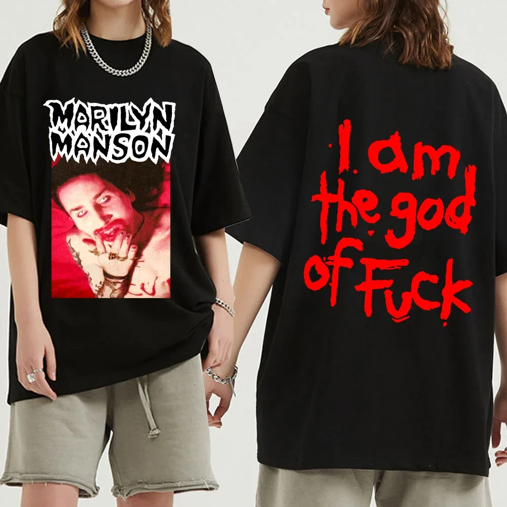 Retro Marilyn Manson I AM THE GOD T-shirt Punk Rock Vintage Band Tshirt Men Women Summer 100% Pure Cotton Gothic T Shirt Hip Hop