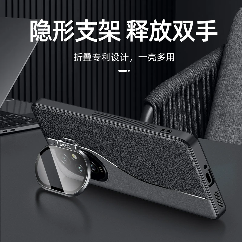 Case For Honor 200 Pro Luxury Lens Invisible Bracket Business Style Leather Cover For Honor200 Pro Shockproof Bumper Funda