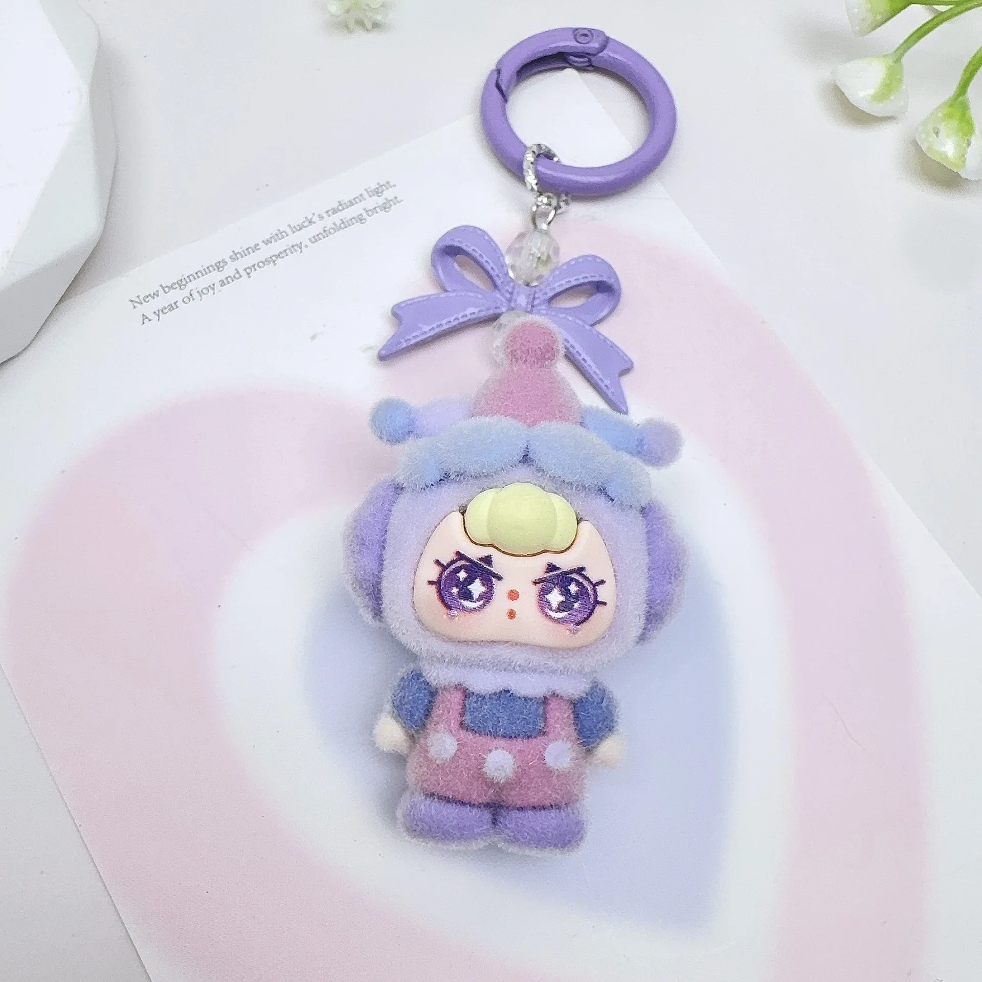 1 buah gantungan kunci badut sirkus Doubao Mengling untuk anak perempuan dengan tas berbentuk hati dan gantungan kunci ponsel