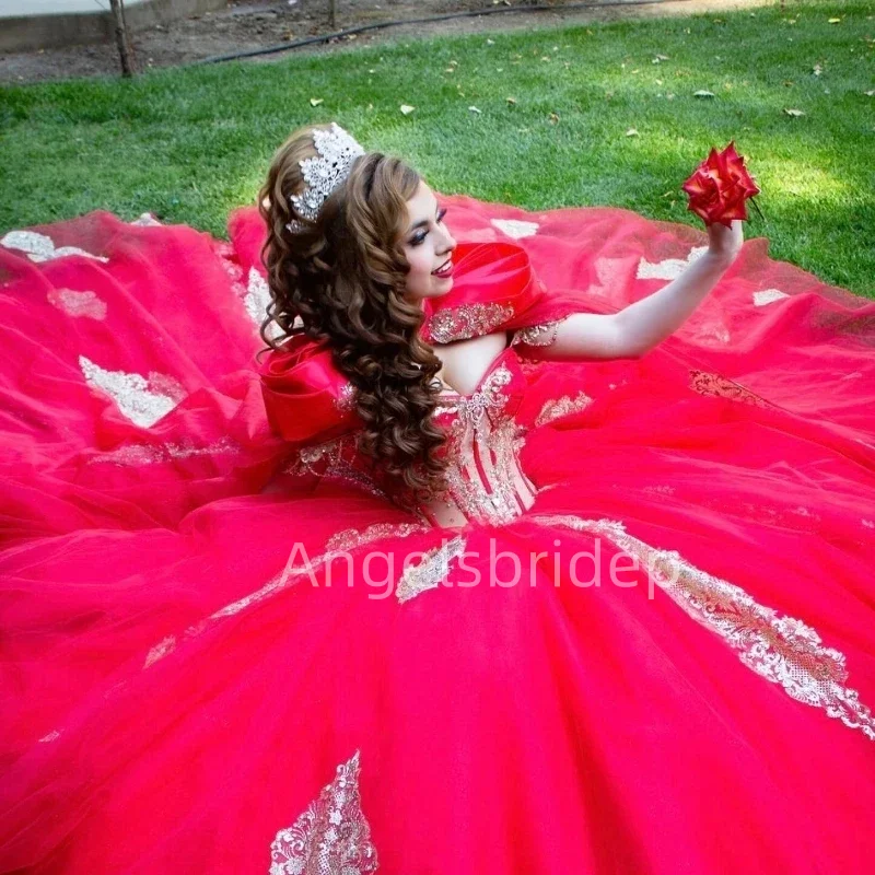 Angelsbridep Red Vestido De 15 Años Ball Gown Quinceanera Dress Evening Party Dresses With Cape Appliques