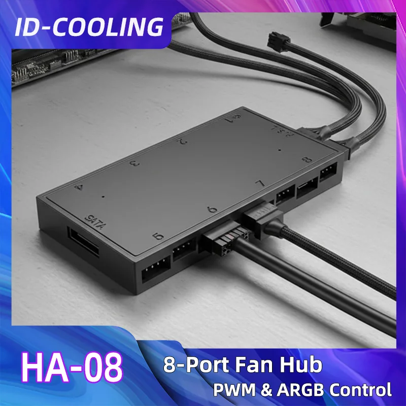 

ID-COOLING 1–8 ШИМ-концентратор ARGB, 4-контактный ШИМ-3-контактный адресный адаптер ARGB, интерфейс SATA, концентратор для вентилятора корпуса