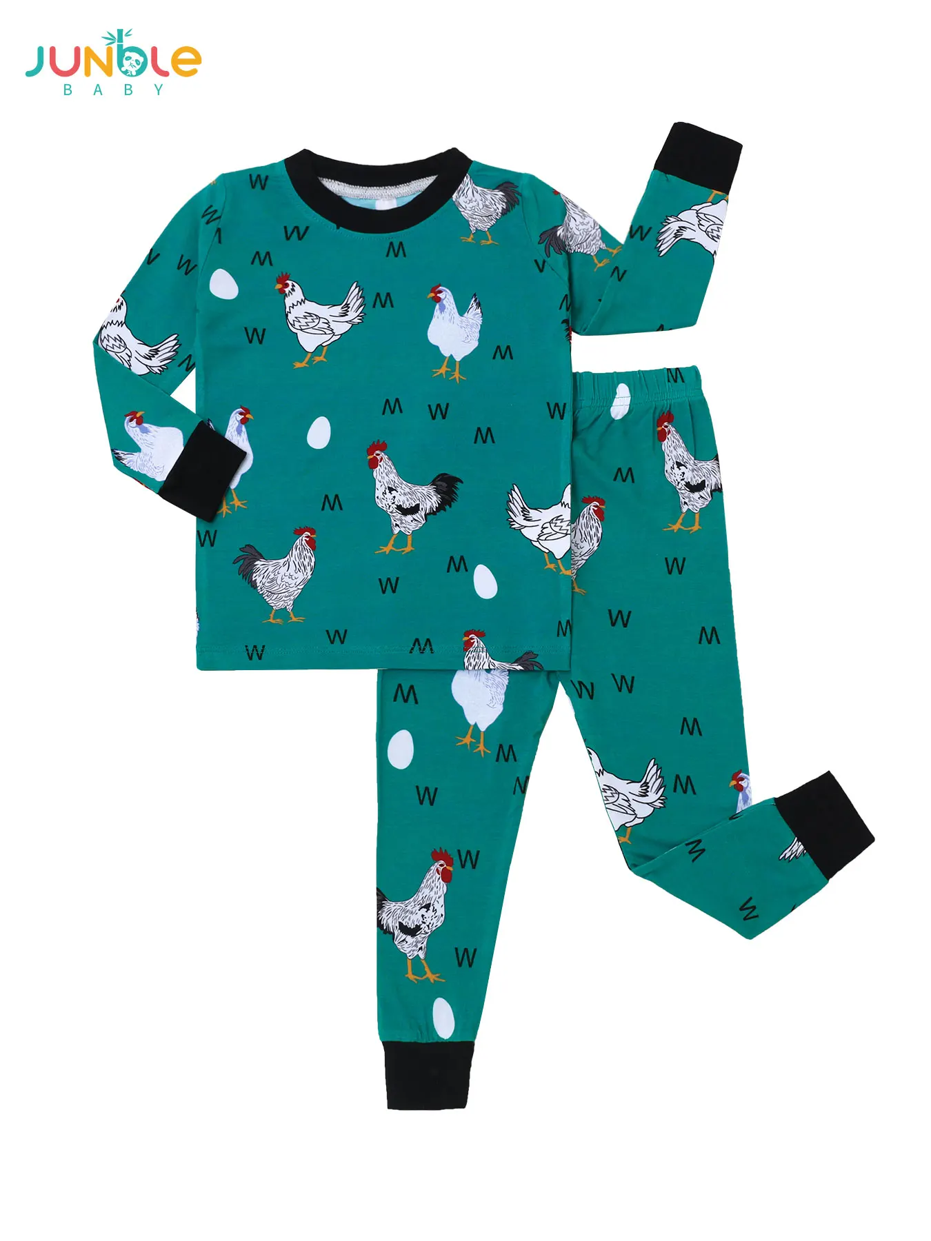 Baby two-piece romper set with soft and breathable bamboo fiber fabric, printed with rooster pattern, new and casual style.